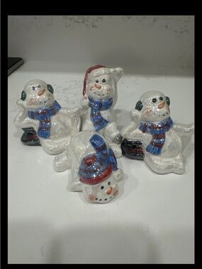 Iridescent Ceramic Snowmen Set Of 4